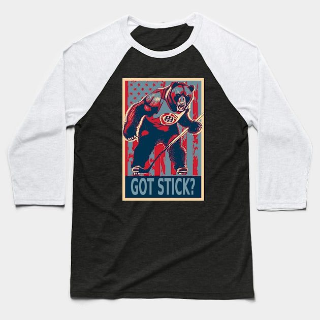 American Bear Ice Hockey Player Baseball T-Shirt by DesignArchitect